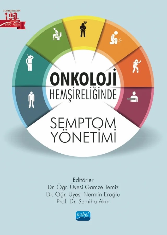 Onkoloji Hemşireliğinde Semptom Yönetimi – Aslıhan Öztürk, Ayşin Kayış, Başak Türkmen, Berna Nur Berker Döğer, Çağdaş Özdemir, Demet Güneş, Doğa Ulcay, Elif Dönmez, Fatma Gündoğdu, Gamze Temiz, Gül Zengin, Gülden Küçükakça Çelik, Hatice Karabuğa Yakar, Hatice Öntürk Akyüz, Hülya Elmalı Şimşek, İlknur Özkan, Kadriye Nilay Genç, Miray Aksu – Nobel Akademik Yayıncılık kitap kapağı