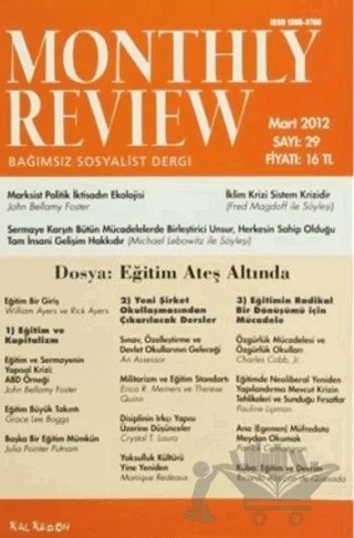 Monthly Review Bağımsız Sosyalist Dergi Sayı: 29 / Mart 2012 – Monthly Review Dergisi kitap kapağı