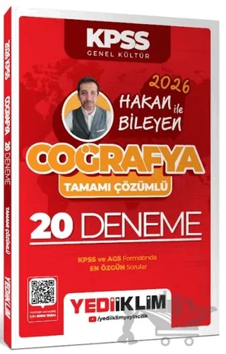 2026 KPSS Coğrafya Tamamı Çözümlü 20 Deneme – Hakan Bileyen – Yediiklim Yayınları kitap kapağı