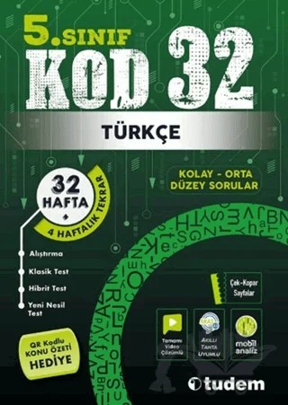 5. Sınıf Türkçe Kod 32 Tekrar Testleri – Kolektif – Tudem Yayınları - Bayilik kitap kapağı