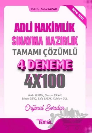 Adli Hakimlik Sınavına Hazırlık Tamamı Çözümlü 4 Deneme – Kubilay Gül, Yelda Ülgen, Erhan Genç, Safa Sazak, Gamze Aslan – Temsil Kitap kitap kapağı