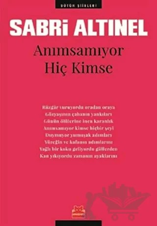 Anımsamıyor Hiç Kimse – Sabri Altınel – Kırmızı Kedi Yayınevi kitap kapağı