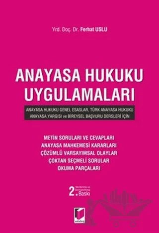 Anayasa Hukuku Uygulamaları – Ferhat Uslu – Adalet Yayınevi kitap kapağı