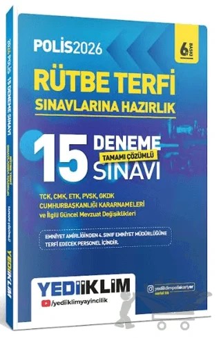 2026 Polis Rütbe Terfi Sınavlarına Hazırlık Tamamı Çözümlü 15 Deneme Sınavı – Kolektif – Yediiklim Yayınları kitap kapağı