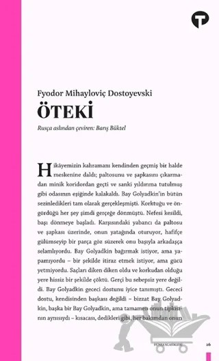 Öteki – Fyodor Mihayloviç Dostoyevski – Turkuvaz Kitap kitap kapağı