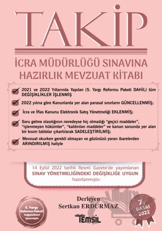 Takip İcra Müdürlüğü Sınavına Hazırlık Mevzuat Kitabı – Sertkan Erdurmaz – Temsil Kitap kitap kapağı