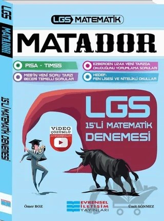 LGS Matador Video Çözümlü 15'li Matematik Denemesi – Ömer Boz – Evrensel İletişim Yayınları kitap kapağı