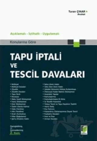 Tapu İptali ve Tescil Davaları – Turan Çınar – Adalet Yayınevi kitap kapağı