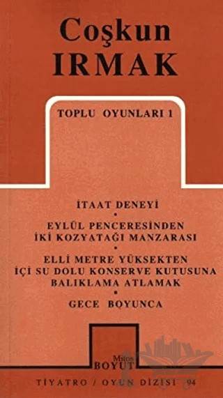 Toplu Oyunları 1 İtaat Deneyi / Eylül Penceresinden İki Kozyatağı Manzarası / Elli Metre Yüksekten İçi Su Dolu Konserve Kutusuna Balıklama Atlamak / Gece Boyunca – Coşkun Irmak – Mitos Boyut Yayınları kitap kapağı