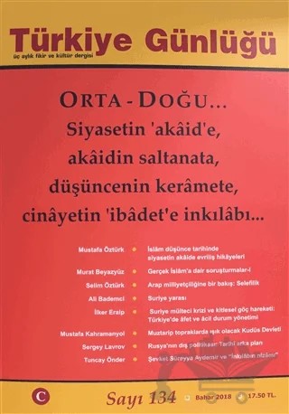 Türkiye Günlüğü Sayı: 134 Bahar 2018 – Cedit Neşriyat kitap kapağı