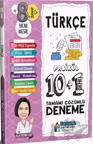8. Sınıf LGS Türkçe Tamamı Çözümlü Fasikül 10 Branş 1 Genel Deneme – Seçil Demir Gir – Forza Yayınları kitap kapağı
