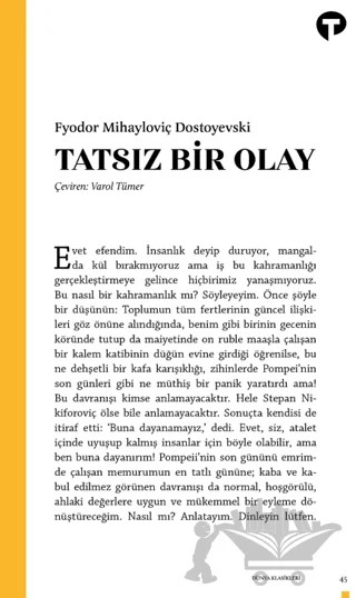 Tatsız Bir Olay – Fyodor Mihayloviç Dostoyevski – Turkuvaz Kitap kitap kapağı