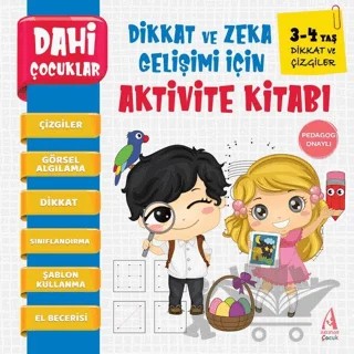 Dikkat ve Çizgiler - Dahi Çocuklar Dikkat ve Zeka Gelişimi İçin Aktivite Kitabı – Kolektif – Arunas Yayıncılık kitap kapağı