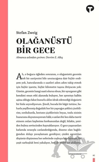 Olağanüstü Bir Gece – Stefan Zweıg – Turkuvaz Kitap kitap kapağı