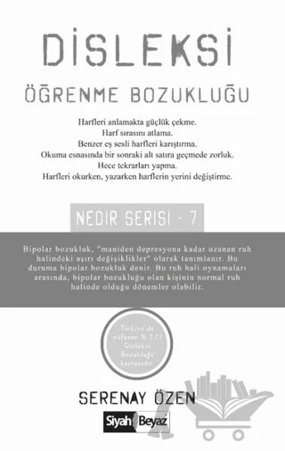 Disleksi Öğrenme Bozukluğu – Serenay Özen – Siyah Beyaz Yayınları kitap kapağı
