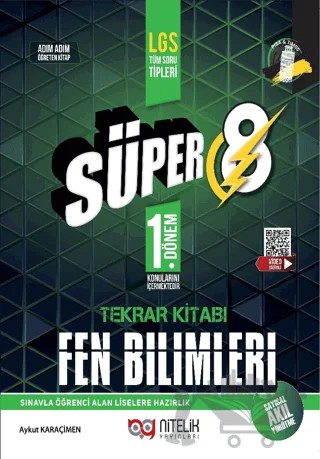 Süper 8 1. Dönem Fen Bilimleri Tekrar Kitabı – Aykut Karaçimen – Nitelik Yayınları kitap kapağı