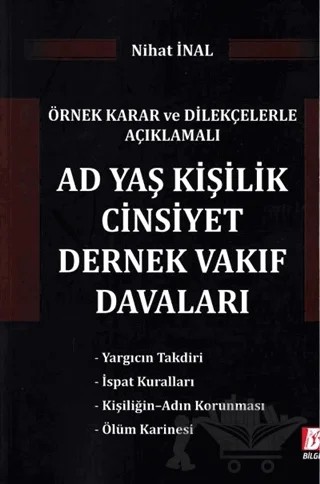 Ad Yaş Kişilik Cinsiyet Dernek Vakfı Davaları – Nihat İnal – Bilge Yayınevi kitap kapağı