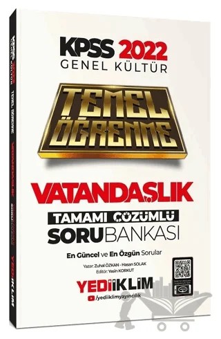 2022 KPSS Genel Kültür Vatandaşlık Temel Öğrenme Tamamı Çözümlü Soru Bankası – Kolektif – Yediiklim Yayınları kitap kapağı