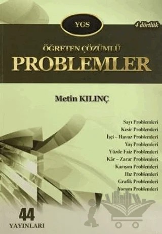 YGS Öğreten Çözümlü Problemler – Metin Kılınç – 44 Yayınları kitap kapağı