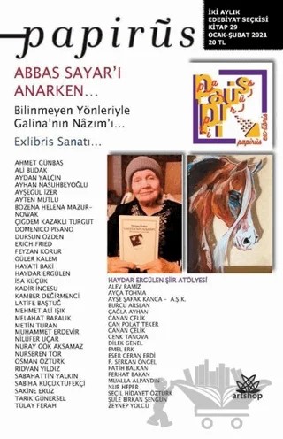 Papirüs İki Aylık Edebiyat Seçkisi 29 Ocak-Şubat 2021 – Artshop Yayıncılık kitap kapağı