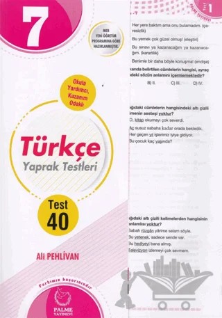 7. Sınıf Türkçe Yaprak Testleri – Ali Pehlivan – Palme Yayınları kitap kapağı