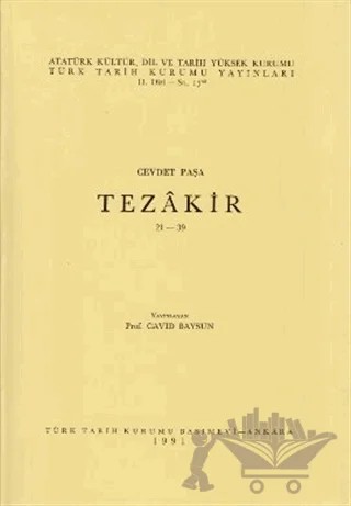 Tezakir 21-39 – Ahmet Cevdet Paşa – Türk Tarih Kurumu Yayınları kitap kapağı