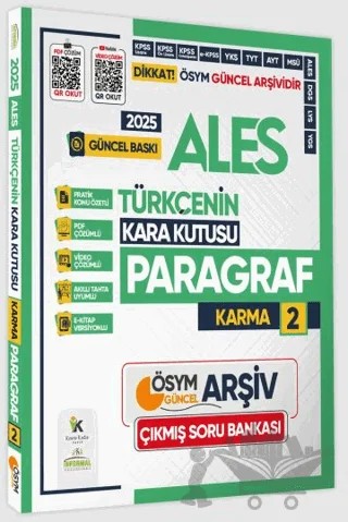 2025 ALES Türkçenin Kara Kutusu Karma Paragraf 2 Konu Özetli Çıkmış Soru Havuzu Bankası – Kolektif – Karakutu Yayın kitap kapağı