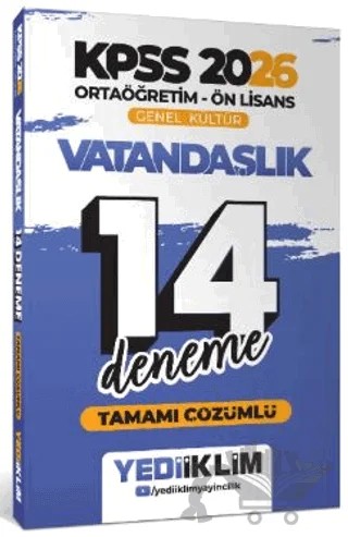 2026 KPSS Ortaöğretim Ön Lisans Genel Kültür Vatandaşlık Tamamı Çözümlü 14 Deneme – Kollektif – Yediiklim Yayınları kitap kapağı