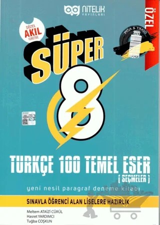 8. Sınıf Süper Türkçe 100 Temel Eser Yeni Nesil Paragraf Deneme Kitabı – Hasret Yardımcı, Tuğba Coşkun – Nitelik Yayınları - Bayilik kitap kapağı