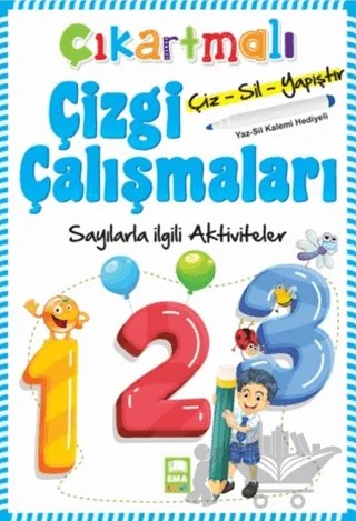 Sayılarla İlgili Aktiviteler - Çıkartmalı Çizgi Çalışmaları (Yaz-Sil Kalemi Hediyeli) – Kolektif – Ema Çocuk kitap kapağı