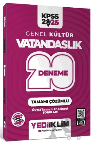 2025 KPSS Genel Kültür Vatandaşlık Tamamı Çözümlü 20 Deneme – Kolektif – Yediiklim Yayınları kitap kapağı