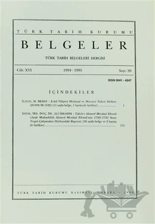 Türk Tarih Belgeleri Dergisi Sayı: 20 Cilt: 16 – Türk Tarih Kurumu Yayınları kitap kapağı