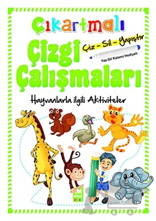 Hayvanlarla İlgili Aktiviteler - Çıkartmalı Çizgi Çalışmaları – Kolektif – Ema Çocuk kitap kapağı