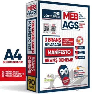 2025 MEB AGS Tarih-Coğrafya-Mevzuat Manifesto 90 Adet Branş Deneme (3x30) Fasikül Seti Çözümlü – Kolektif – Karakutu Yayın kitap kapağı
