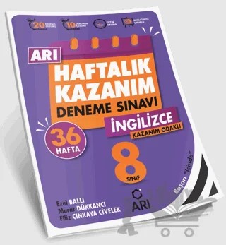 8. Sınıf İngilizce Arı Haftalık Kazanım Deneme – Ezel Ballı, Murat Dükkancı, Filiz Çınkaya Civelek – Arı Yayıncılık kitap kapağı