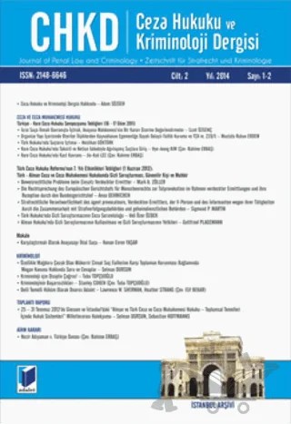 Ceza Hukuku ve Kriminoloji Dergisi Cilt: 2 Yıl: 2014 Sayı: 1-2 – Adalet Yayınevi kitap kapağı