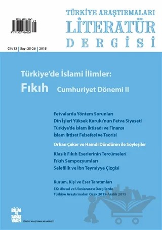 Türkiye Araştırmaları Literatür Dergisi Cilt 13 Sayı: 25-26 – Bilim ve Sanat Vakfı kitap kapağı