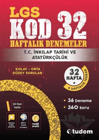 LGS T.C. İnkılap Tarihi ve Atatürkçülük Kod 32 Haftalık Denemeler – Kolektif – Tudem Yayınları - Bayilik kitap kapağı