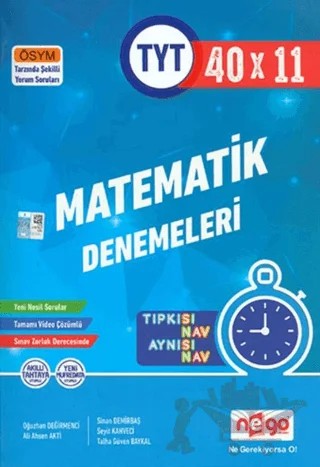 TYT Matematik Tamamı Video Çözümlü 40x11 Branş Deneme – Kolektif – Nego Yayınları kitap kapağı