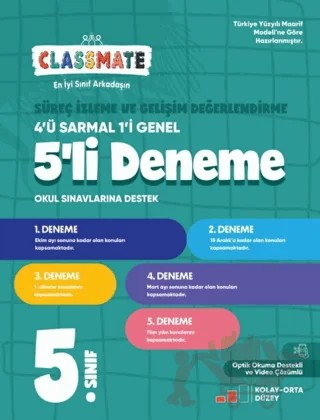 5. Sınıf Classmate Süreç İzleme ve Gelişim Değerlendirme 5'li Deneme – Kolektif – Okyanus Yayınları kitap kapağı