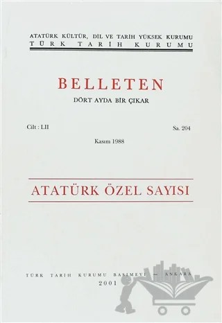 Belleten Sayı: 204 Cilt: 52 – Türk Tarih Kurumu Yayınları kitap kapağı