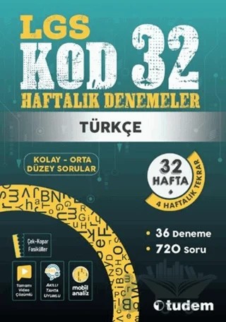 8. Sınıf Türkçe Kod 32 Haftalık Denemeleri – Kolektif – Tudem Yayınları - Bayilik kitap kapağı