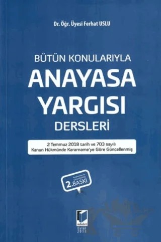 Bütün Konularıyla Anayasa Yargısı Dersleri – Ferhat Uslu – Adalet Yayınevi kitap kapağı