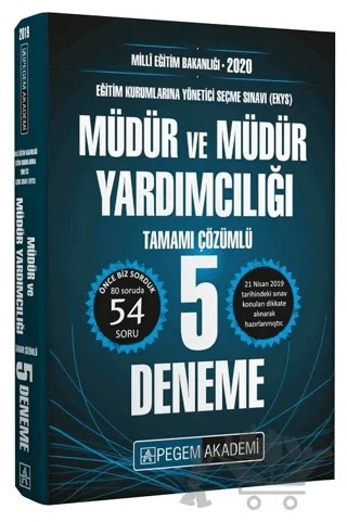 2020 MEB EKYS Müdür ve Müdür Yardımcılığı Tamamı Çözümlü 5 Deneme – Kolektif – Pegem Akademi Yayıncılık kitap kapağı