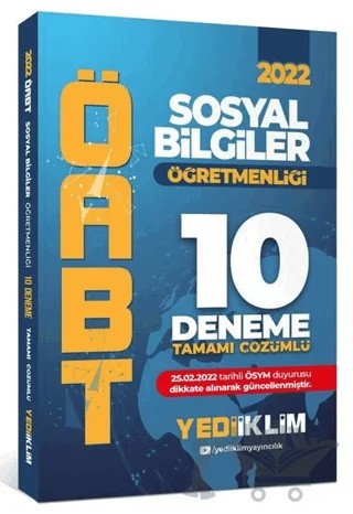 2022 ÖABT Sosyal Bilgiler Öğretmenliği Tamamı Çözümlü 10 Deneme – Kolektif – Yediiklim Yayınları kitap kapağı