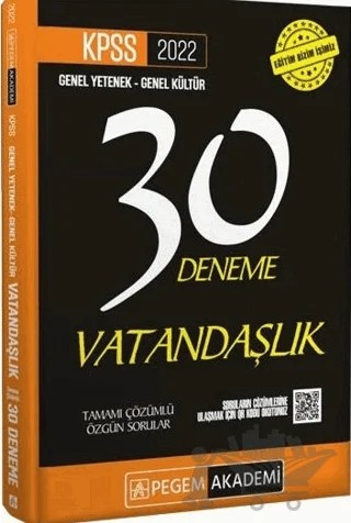 2022 KPSS Genel Yetenek - Genel Kültür Vatandaşlık 30 Deneme – Kolektif – Pegem Akademi Yayıncılık kitap kapağı