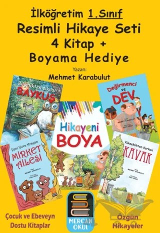 1. Sınıf Resimli Hikaye Seti (4 Kitap + Boyama Kitabı Hediye) – Mehmet Karabulut – Mercan Okul Yayınları kitap kapağı