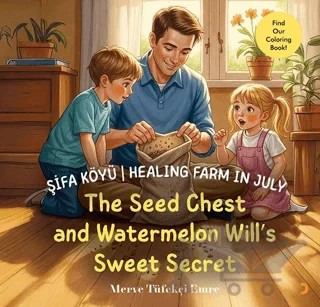 Şifa Köyü / Healing Farm in July – The Seed Chest and Watermelon Will’s Sweet Secret – Merve Tüfekçi Emre – Cinius Yayınları kitap kapağı