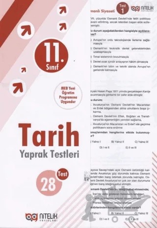 11. Sınıf Tarih 28 Yaprak Test – Kolektif – Nitelik Yayınları - Bayilik kitap kapağı