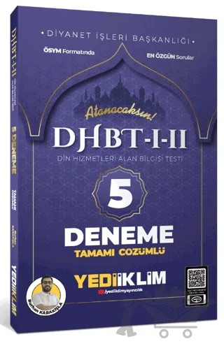 2024 DHBT- 1-2 Din Hizmetleri Alan Bilgisi Testi Tamamı Çözümlü 5 Deneme – Burhan Karakışla – Yediiklim Yayınları kitap kapağı